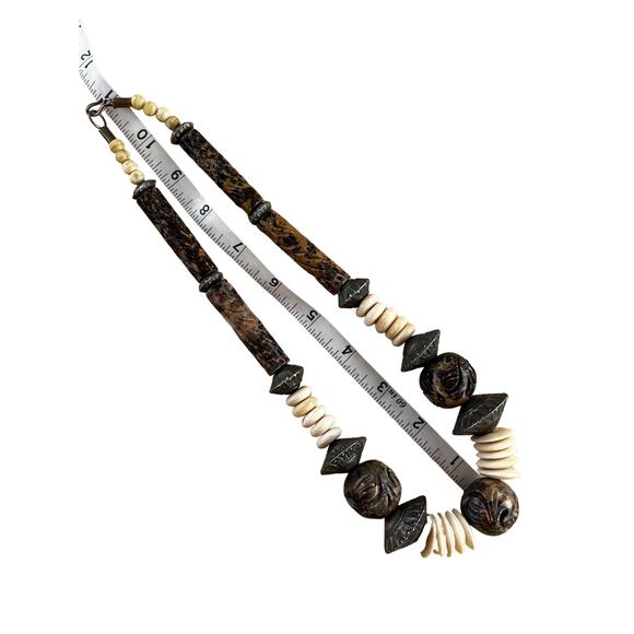 Vintage Heavy Marble Soapstone Gemstone and Bone Necklace - Picture 5 of 7